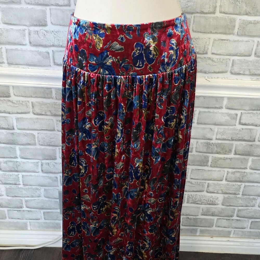 Natural Life Lisa Velvet Maxi Skirt Women Red Floral Large Boho Feminine - Picture 2 of 9